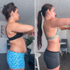 Vista lateral del abdomen de mujer antes y después de utilizar Vibro Sculpt para moldear la figura