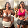 Mujer mostrando resultados antes y después en su figura con uso de Vibro Sculpt