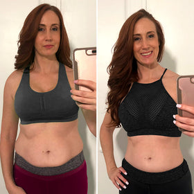 Evidencia de abdomen más firme en mujer, antes y después de usar Vibro Sculpt
